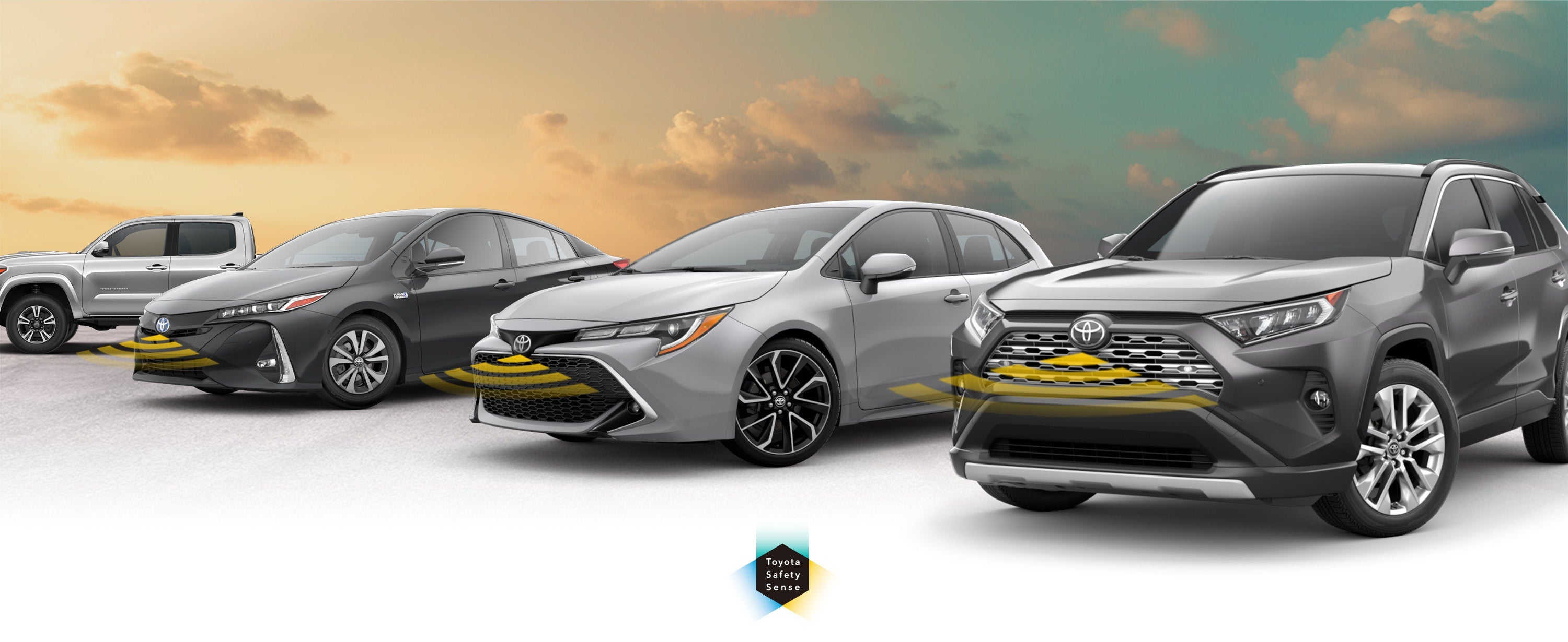 Toyota Safety Sense: Designed for Safety. Options shown on Toyota models including RAV4, Tacoma, and Camry, available now at Toyota of York in York PA.